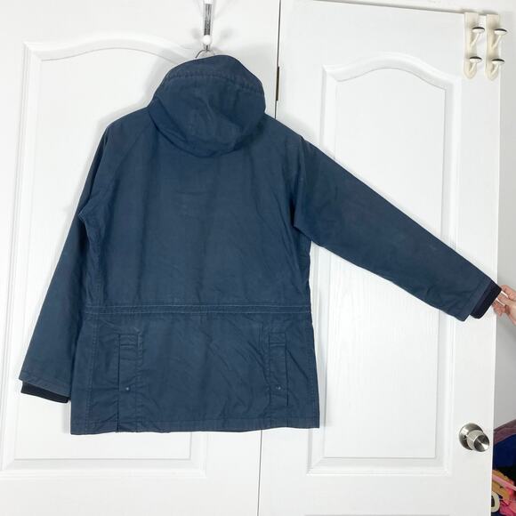 BARBOUR Jacket Men L Navy England Downpour-Style Waxed-Cotton Hoodie Zip Lined - Picture 2 of 16